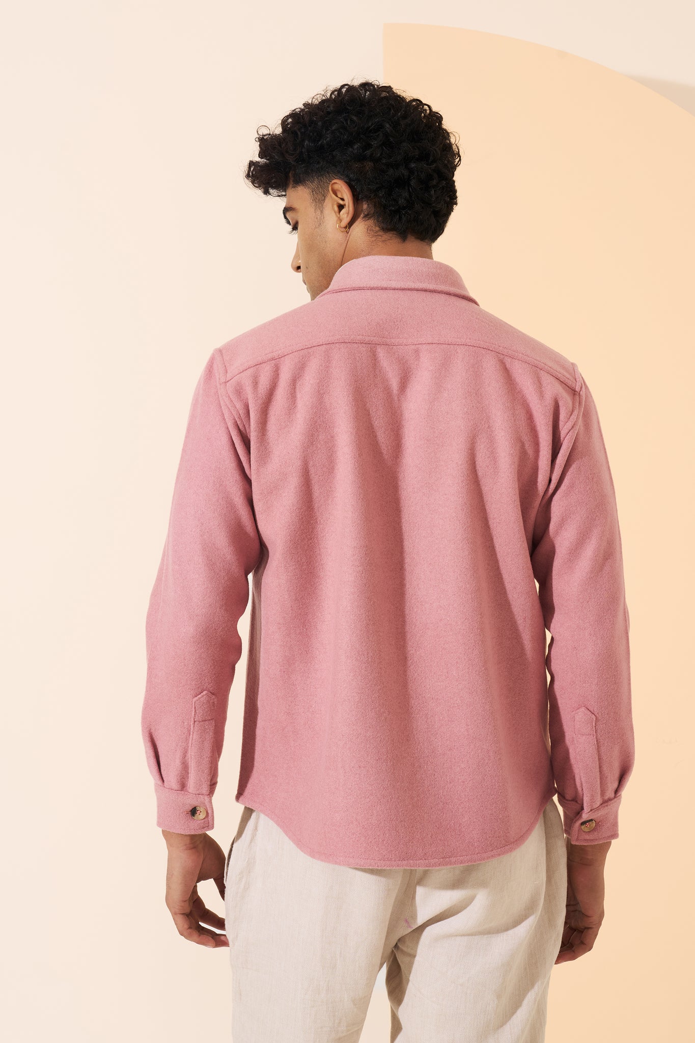 Salmon Pink Wool Casual Overshirt