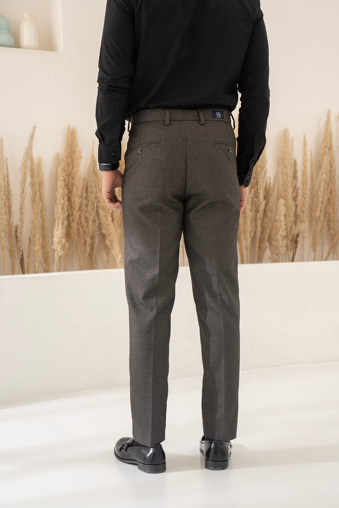 Father Sons Slim Formal Black Stretch Trousers With Silver Waist Adjus